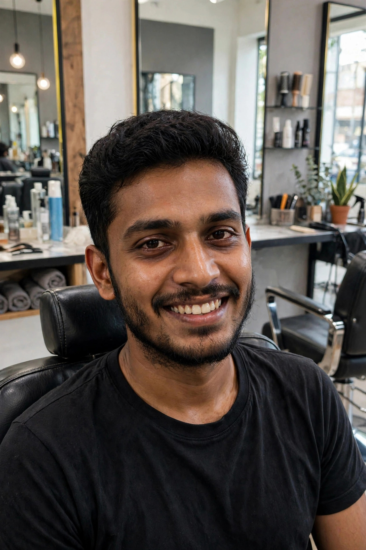 Same man sharp and confident after haircut and beard styling